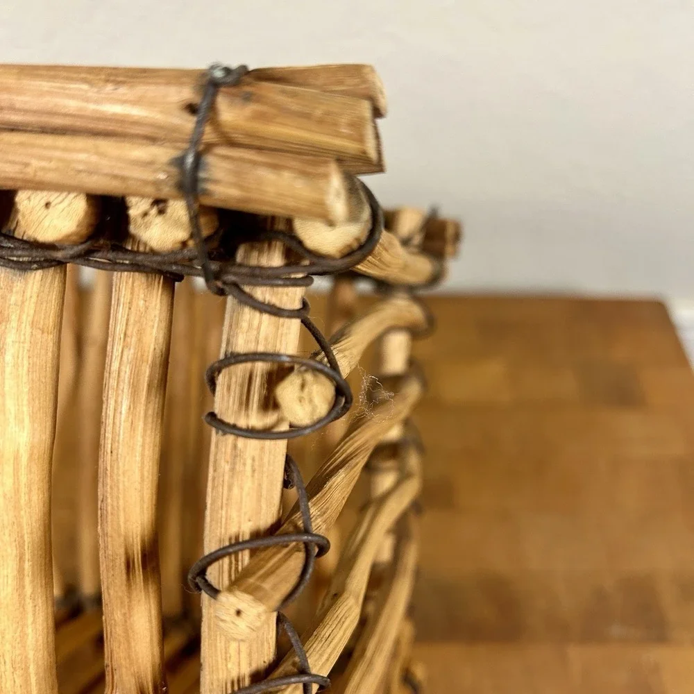 Vintage Adirondack Log Cabin Style Stick Basket Caddy Primitive Cottagecore 90s